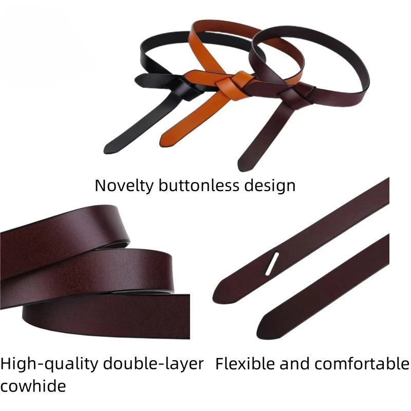 Cowhide Belt Ladies Soft Genuine Leather Knotted Strap Dress Accessories Gothic Retro Luxury Designer Girdle Corset for Women