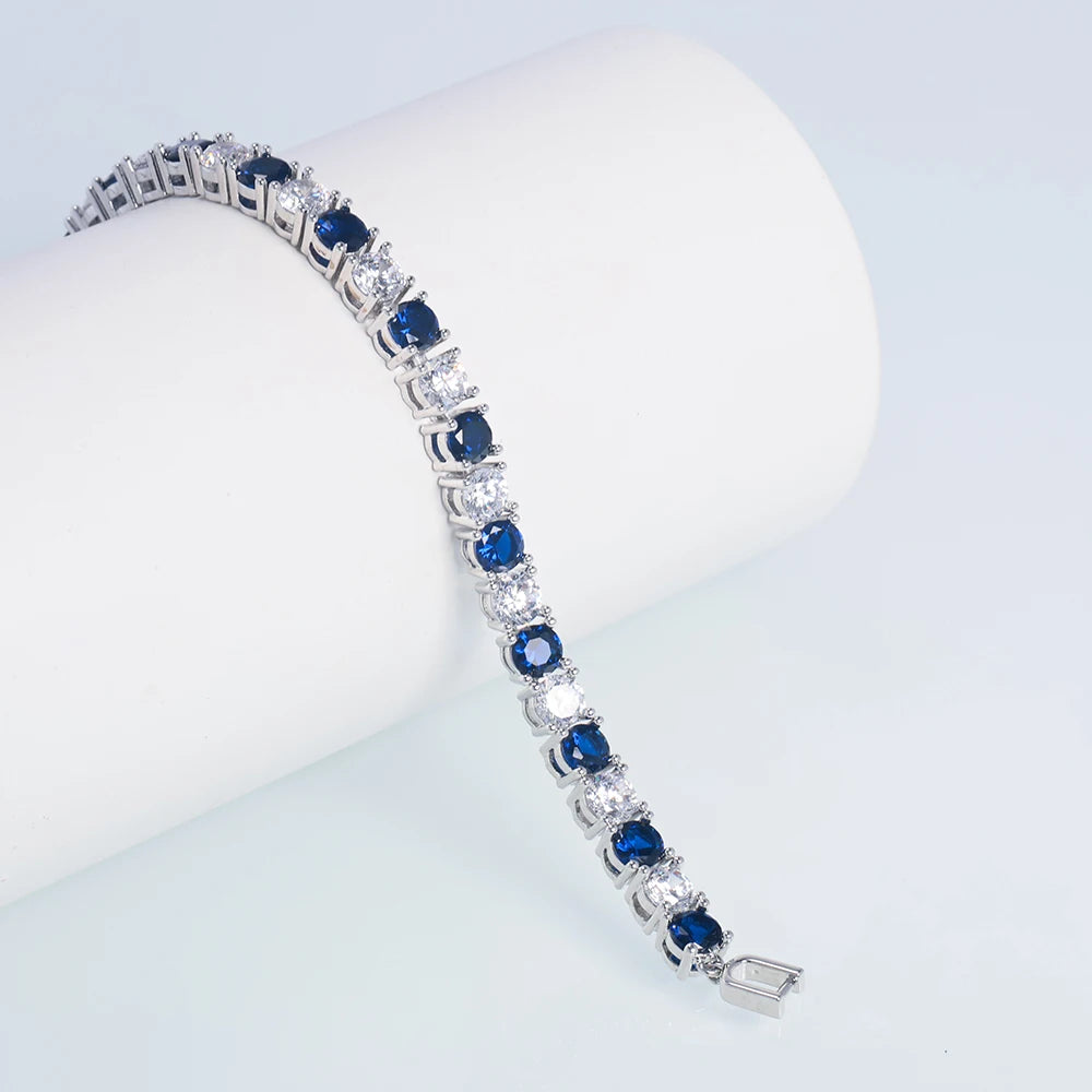 925 Sterling Silver Tennis Bracelet Sapphire Gemstone CZ Cubic Zirconia Bangle for Women Engagement Wedding Fine Jewelry Gift US