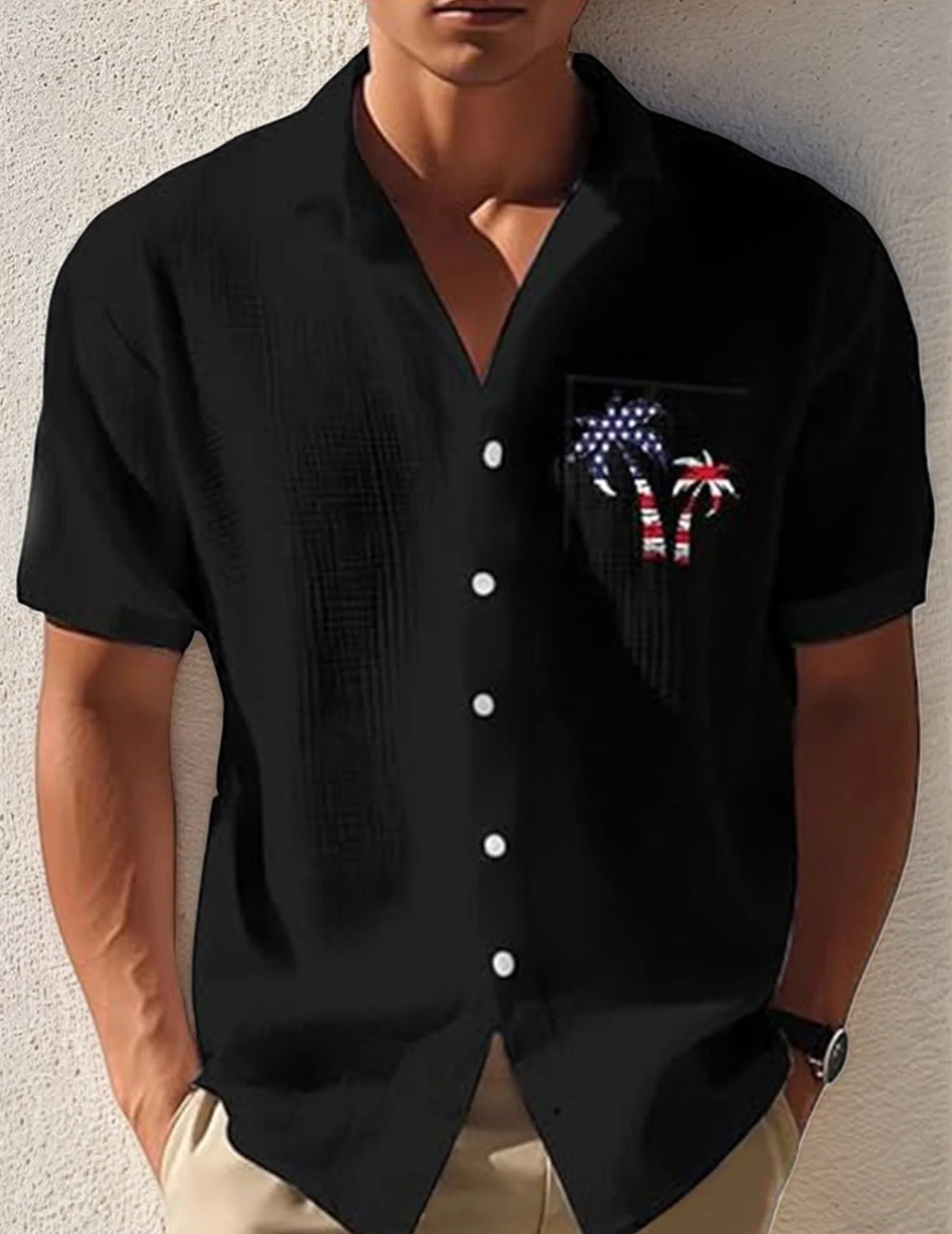 Mens Coconut Tree Flag Casual Shirt Short Sleeve Sport Shirt Fashion Summer Tops for Men Beach Summer Wedding Shirt