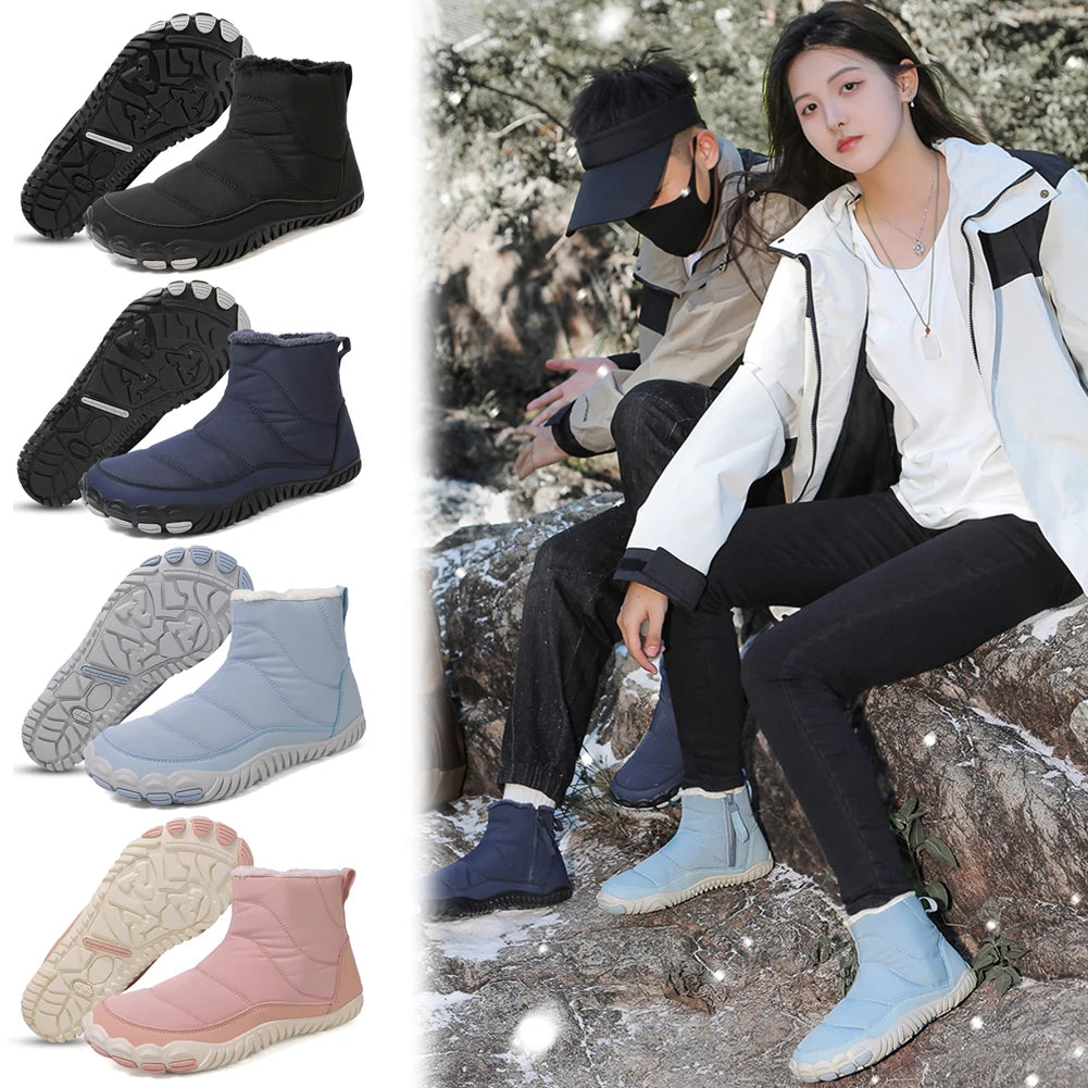 Winter Snow Boots Lightweight Barefoot Shoes Waterproof Casual Ankle Boots Zip Closure Fashion Warm Lined Booties for Men Women