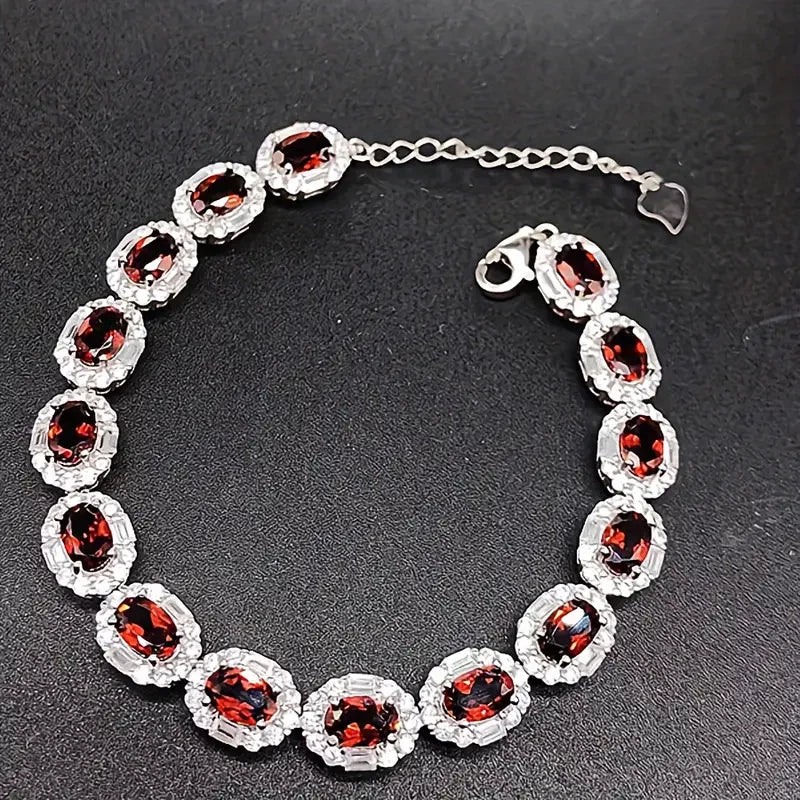 One S925 Silver Natural Stone Simple Garnet Red Bracelet, Gift For Mom |Gift For Her |Birthday |Wedding |Anniversary |Participat