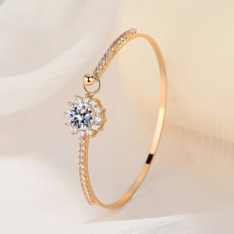 1pc s925 Silver Inlaid 6.5mm Moissanite Small and Delicate Sunflower Bracelet for Men and Women | Gemstone Jewelry | Gifts for H