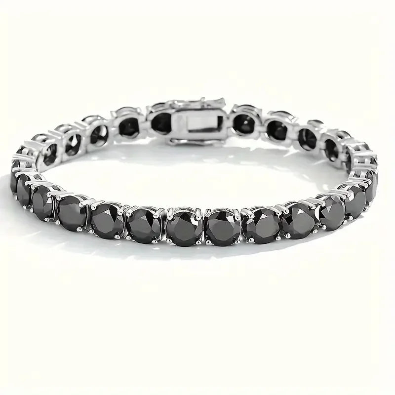 S925 Silver Plated 18K Gold Bracelet, Unisex Fashion Strap with Black Moissanite, Comes with Gift Box, Mother's Day Gift