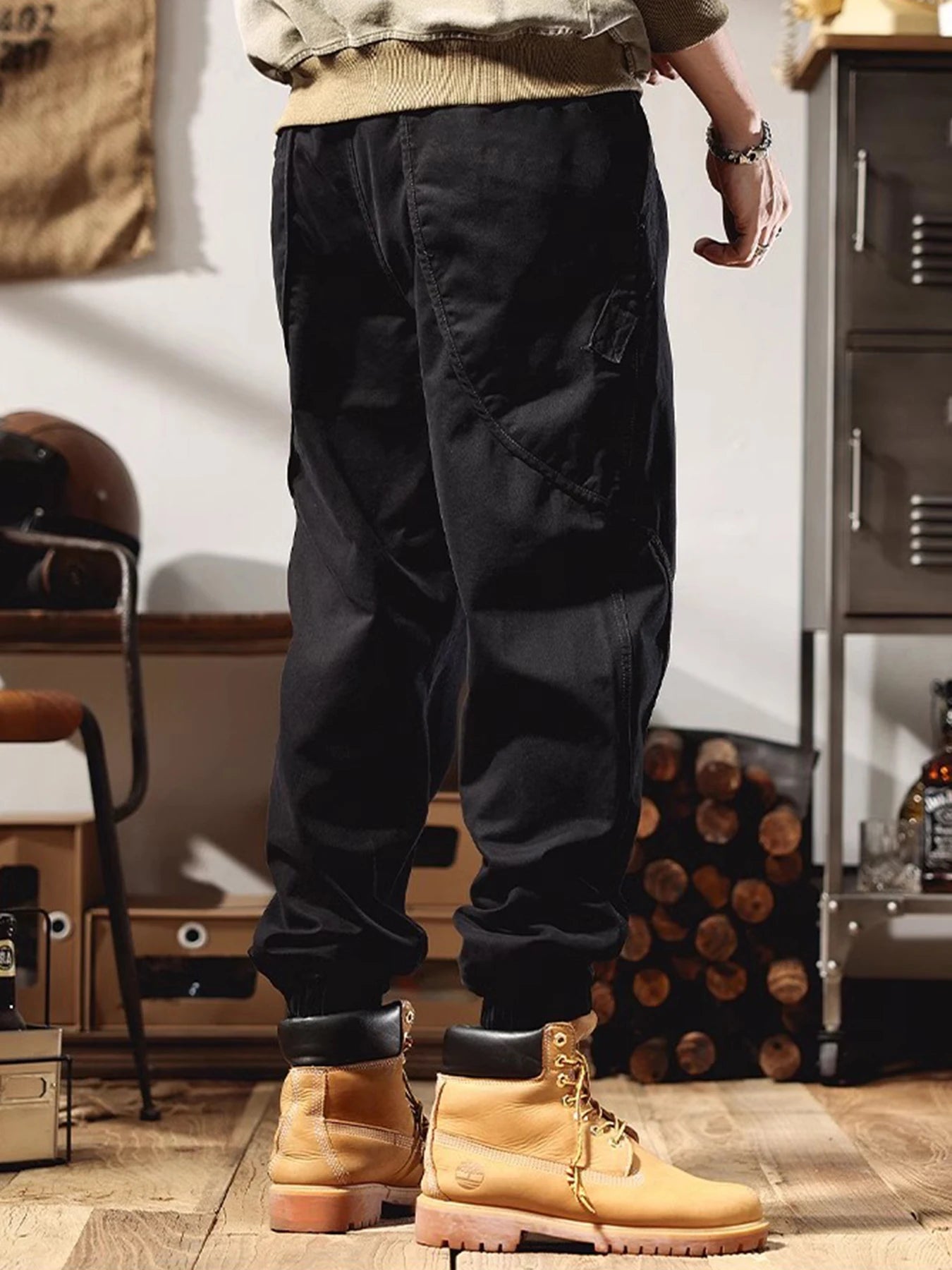 Men's casual work pants, multi-pocket design - Relaxed waist long pants suitable for outdoor, sports and autumn activities