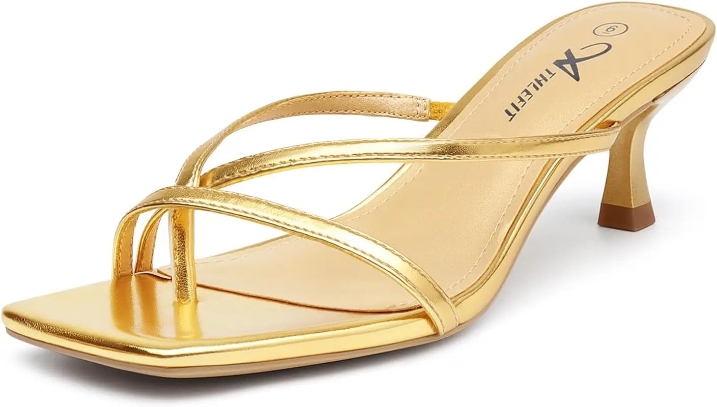 Women's Strappy Kitten Heels Flip Flops Square Open Toe Low Heels Fashion Party Dress Thong Heeled Sandals
