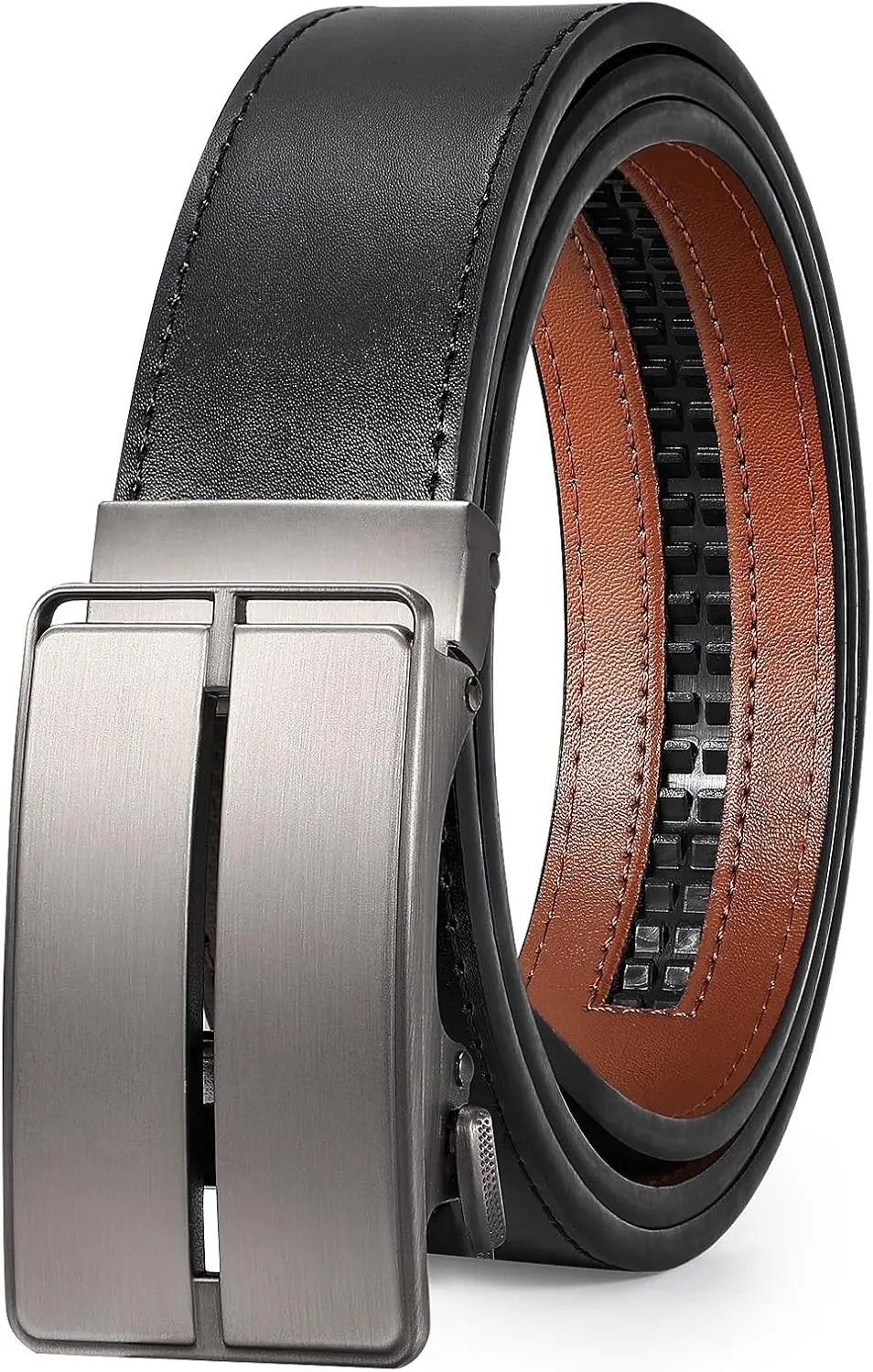 Mens Belt Leather Ratchet Belt For Men Automatic Ratchet Buckle 1 3/8" Slide Belt for Dress Pant