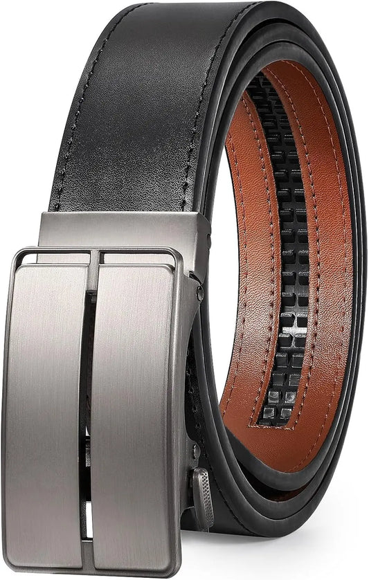 Mens Belt Leather Ratchet Belt For Men Automatic Ratchet Buckle 1 3/8" Slide Belt for Dress Pant