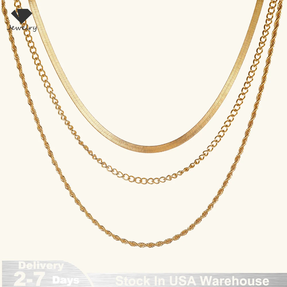 14k Gold Plated Chain Layered Necklace Separated Set for Women Statement Golden Metalic Waterproof Collar Necklace Jewelry Gift