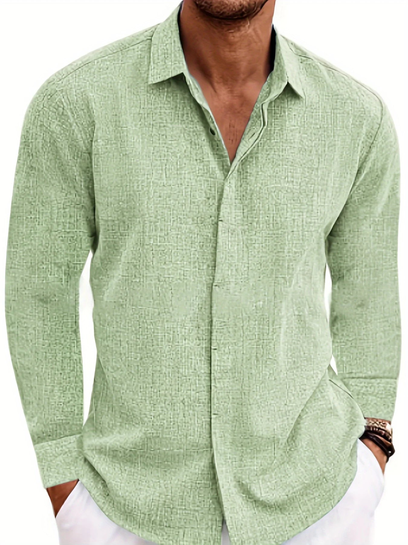 Men's Linen Long-sleeved T-shirt Loose Undershirt Solid Color Long-sleeved Cotton And Linen Shirt Men's Shirt