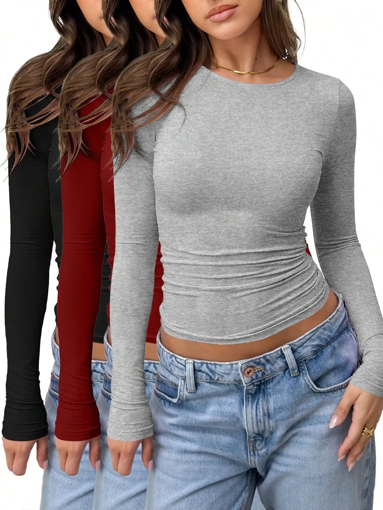 2025 Newest 3 Pack Women's Short Gym Top Women's Summer Fitness Sports Compression T-Shirt Cute Tight Base Top T-Shirt