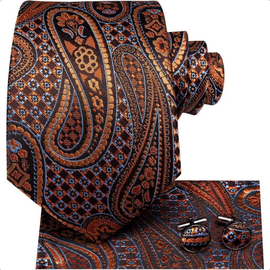 Dubulle Mens Paisley Floral Silk Tie for Men Striped Necktie and Pocket Square Cufflinks Set Wedding Business