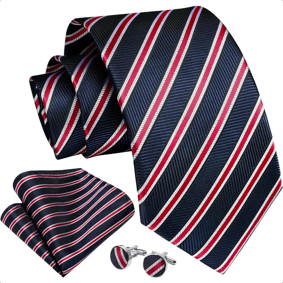 Enlision Mens Ties Stripe Tie and Pocket Square Set Classic Formal Woven Neckties Handkerchief Cufflinks Wedding
