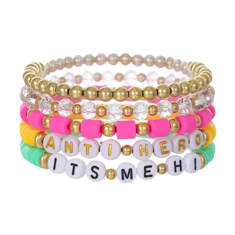 5 Pcs Album Inspired Bracelet with Clay Bead for Taylor Fans Bracelet Gifts Set Album Bracelets for Teen Girls Music Lovers Fans