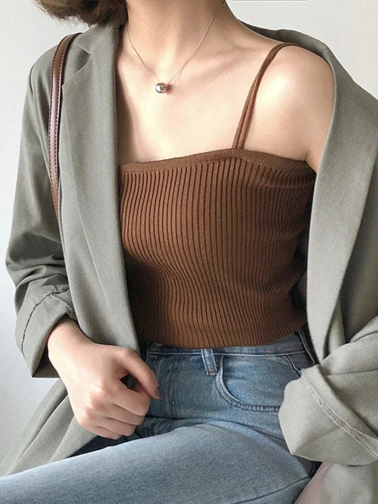 Casual Women Halter Crop Tops Summer Sleeveless Camis Backless Strap Tank Top Slim Solid Short Female Tube Cropped Vest