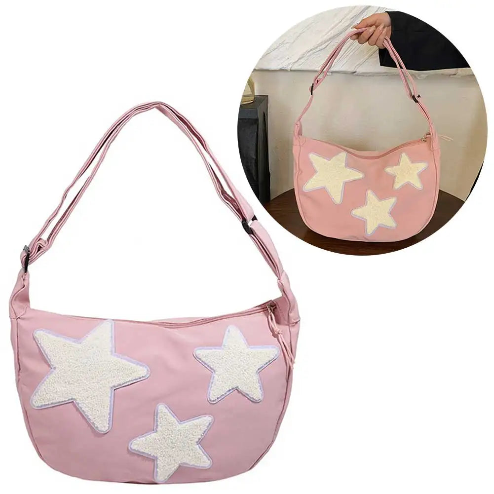 Women Canvas Messenger Bag Versatile Y2k Hobo Bag Adjustable Strap Crossbody Sling Bag Pentagram Satchel Bag Slouchy Travel Bag