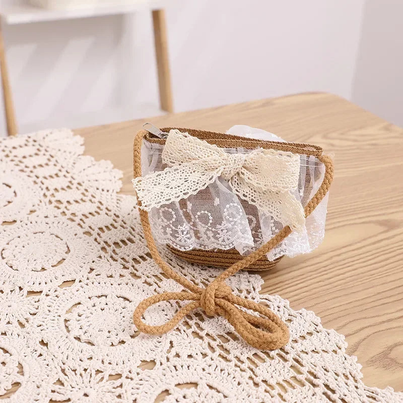 Summer Baby Girl Straw Hat Solid Color Lace Ruffle Kids Fisherman Cap Outdoor Beach Caps Sunshade Wide-brim Bucket Hats