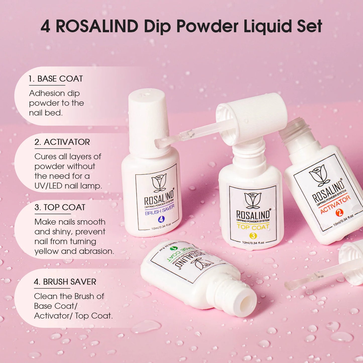 ROSALIND 6 Colors Dip Powder Nail Dip Powder Colors Liquid Set with Base&Top Dip Nails Powder Starter Kit