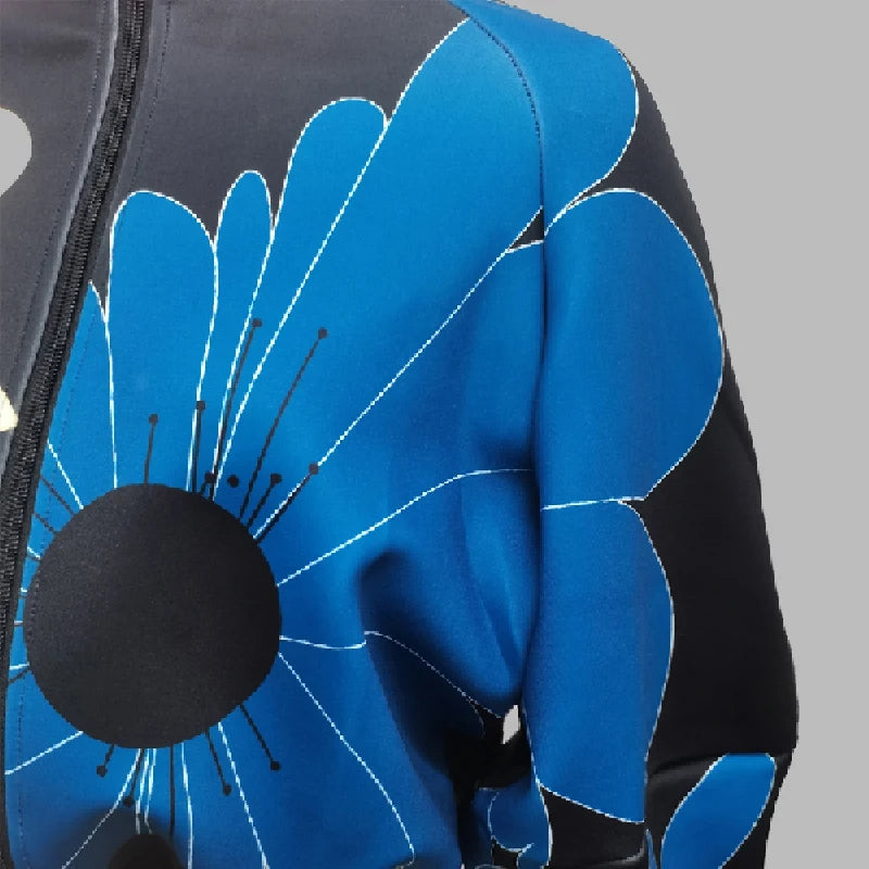 Flower Printed Thin Jacket for Women 2024 Summer Autunm Fashion Zippered Coat Stand Collar Puff Sleeve Loose Outerwear