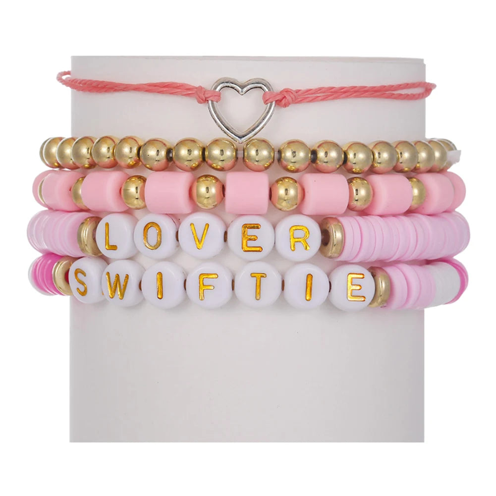 5 Pcs Album Inspired Bracelet with Clay Bead for Taylor Fans Bracelet Gifts Set Album Bracelets for Teen Girls Music Lovers Fans