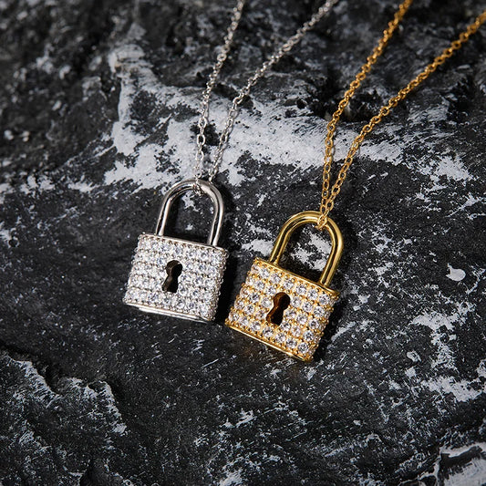 1pc s925 silver with 1.5mm*74pc full moissanite gold lock necklace