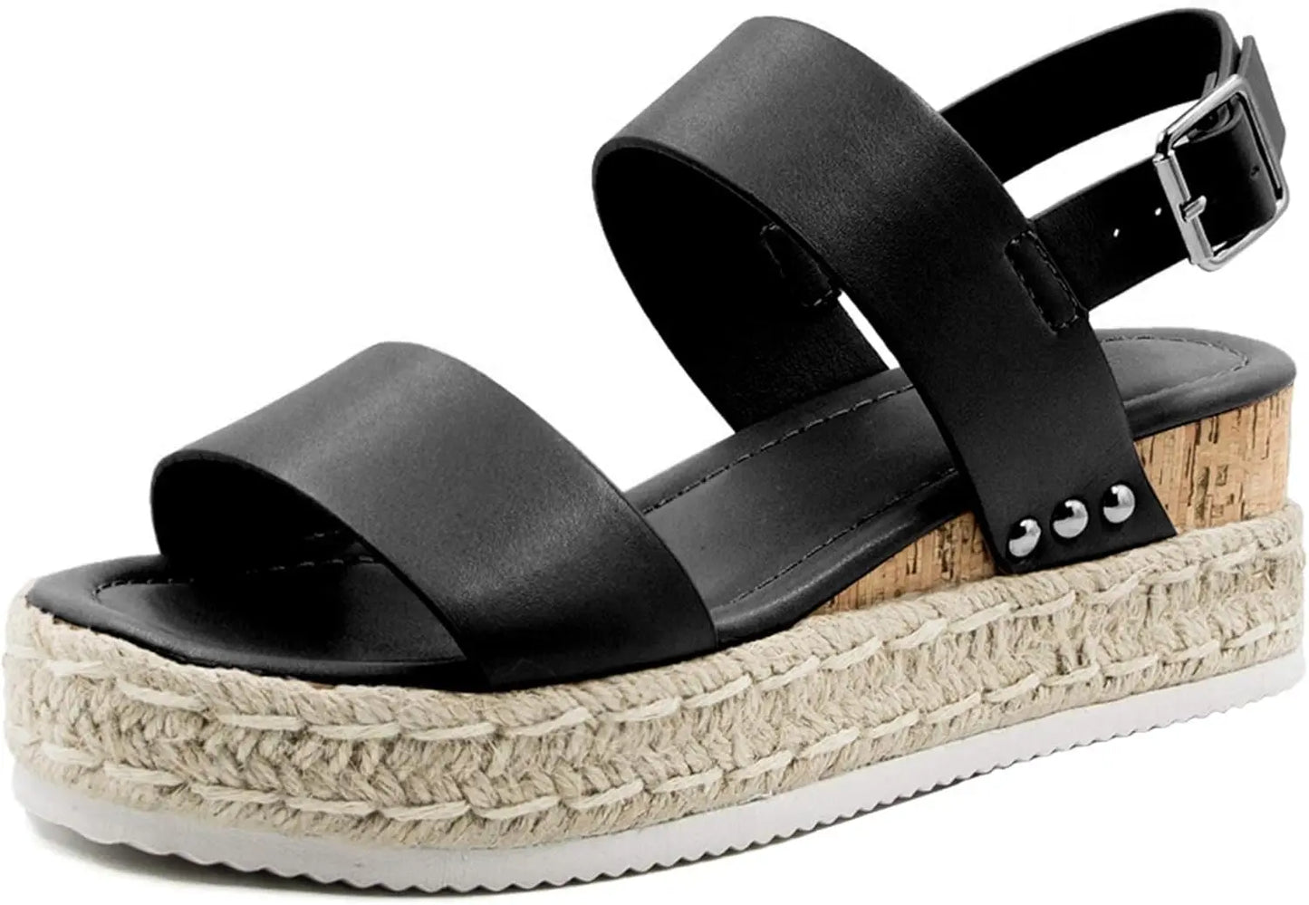 Women's Espadrilles Sandals Ankle Strap Buckle Wedge Sandal Open Toe Studded Platform Sandals