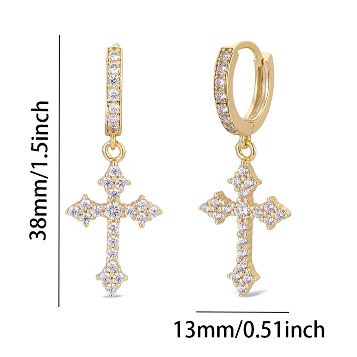 925 Silver, Zirconia Cross Earrings, Men's Earrings, Women's Earrings with Synthetic Zirconia. Perfect for party, holiday, Chris