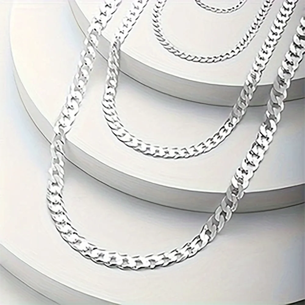 7mm Men's Cuban Link Chain 925 Sterling Silver Necklace Curb Cuban Link Chain Chokers for Women Hip Hop Jewelry Ships from USA