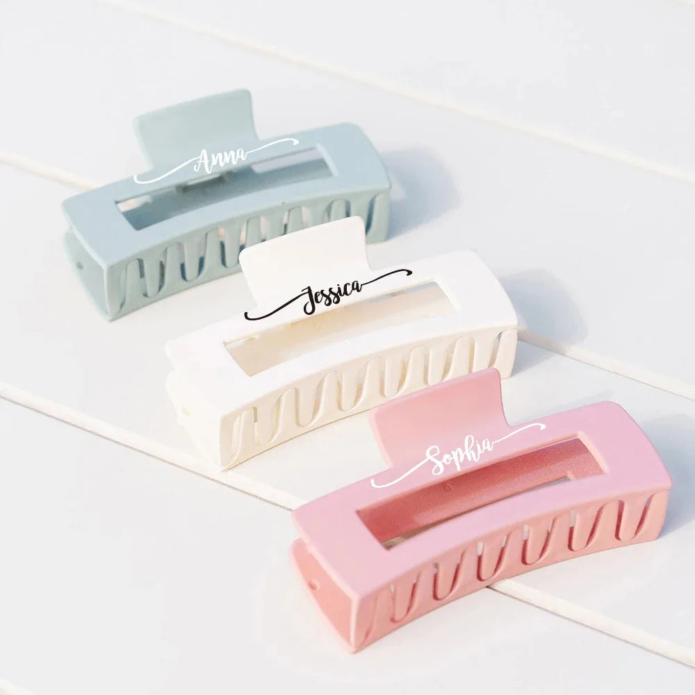 DOREMI Matte Square Personalized Hair Claw Print Logo Custom Name Hair Clips Custom Letters Woman Hair Barrettes Hair Claw
