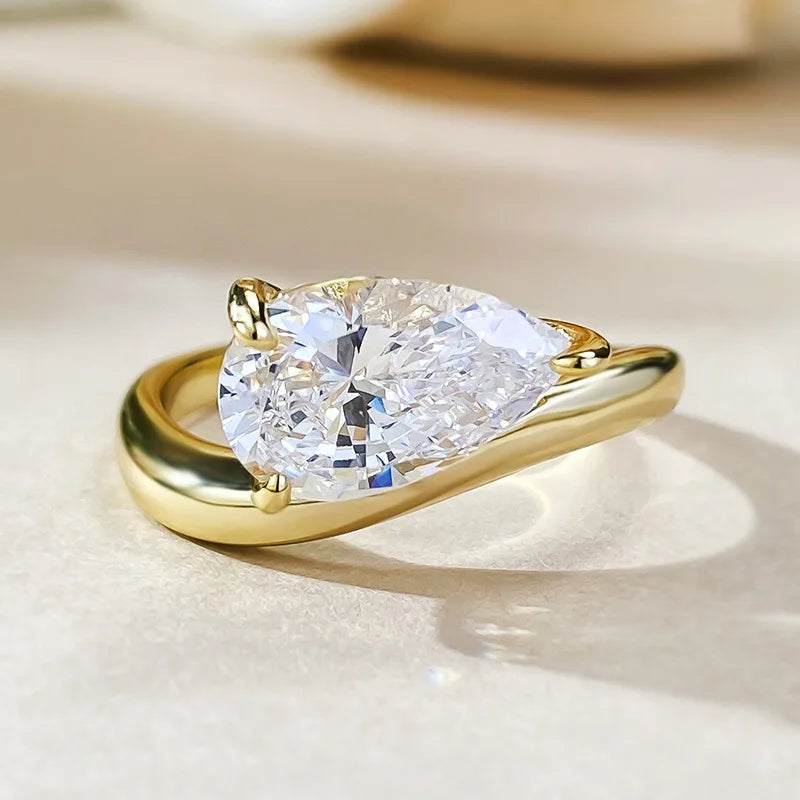 1 Piece S925 Sterling Silver with Teardrop Moissanite Ring for Men and Women |Gifts for Him |Gifts for Her |Birthday |Wedding |A