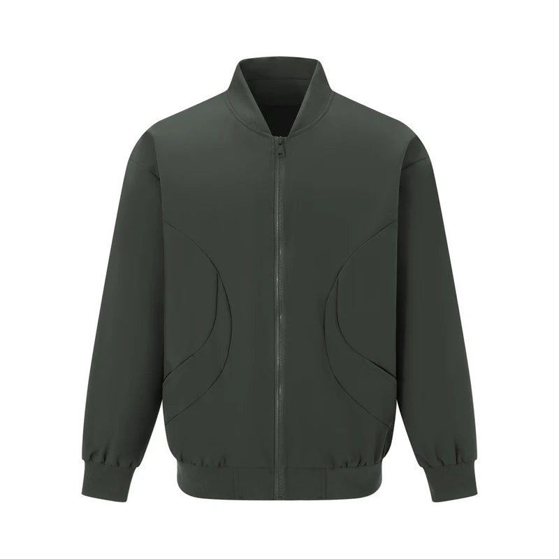 Men s Long Sleeve Baseball Jacket Solid Color Zip Up Stand Collar Casual Lightweight Coat