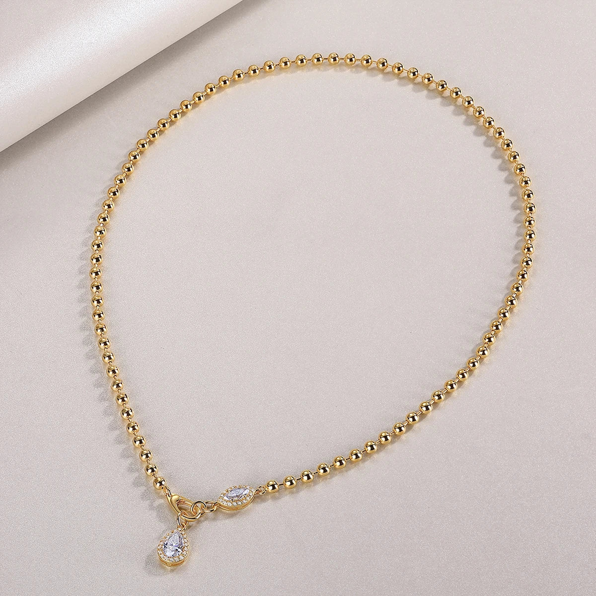 JIUZUAN Moissanite Pendant Necklace Beaded Chain 925 Sterling Silver 18K Gold Plated Elegant Gift Comes with GRA Certificate