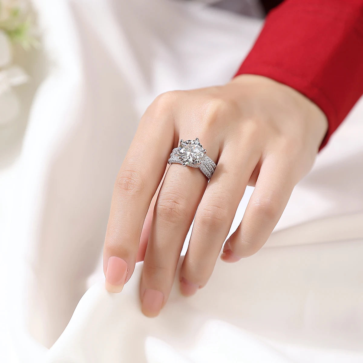 1pc 5ct Moissanite Ring 925 Sterling Silver 18K Gold Plated Luxury Wide Band Gift Jewelry for Women Comes with GRA Certificate