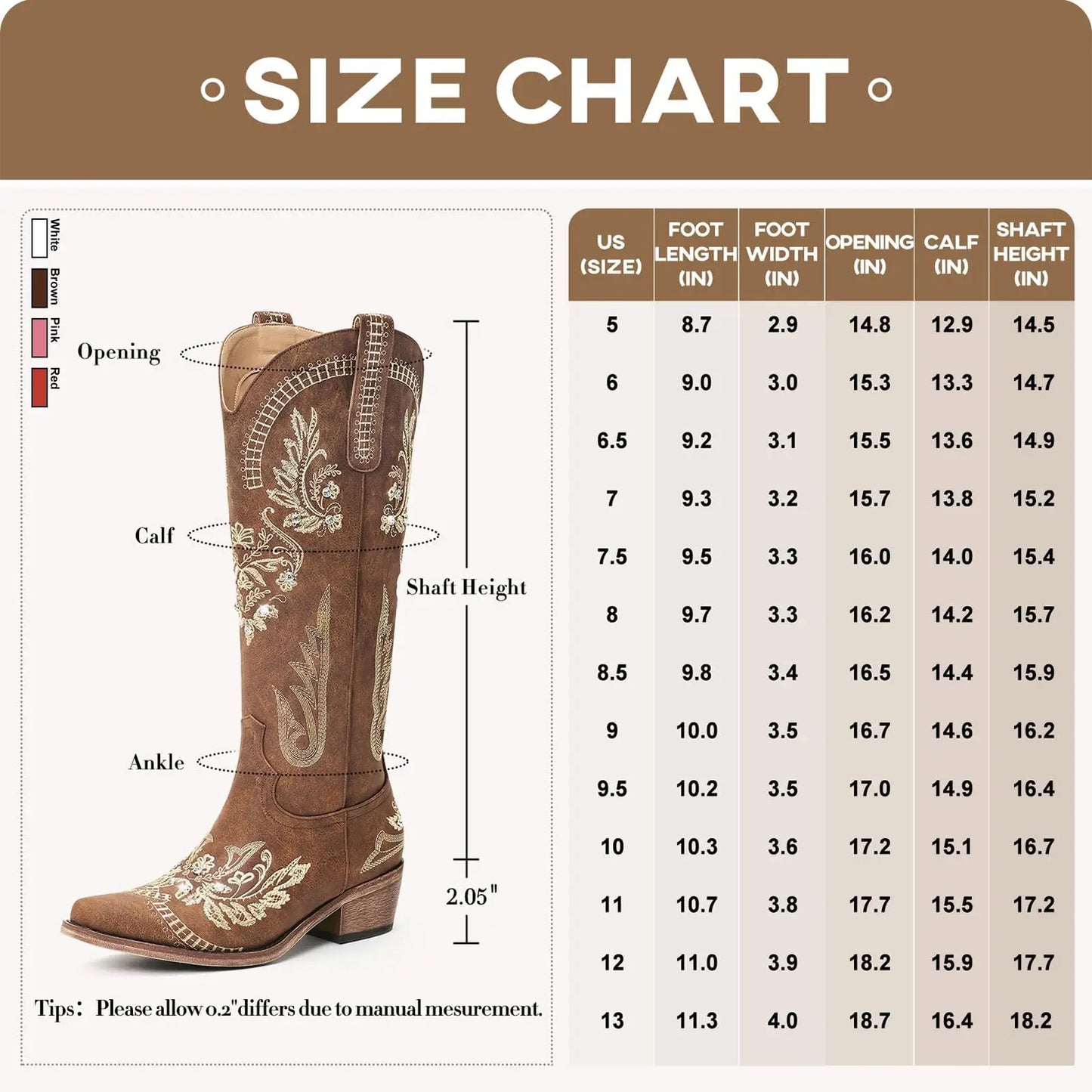 Cowboy Boots for Women - Wide Calf Knee High Western Cowgirl Boots, Sparkly Rhinestone Retro Country Boots Brown