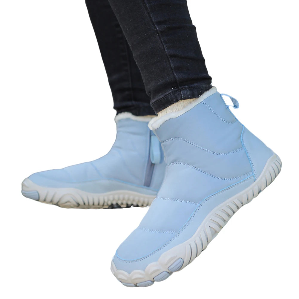 Winter Snow Boots Lightweight Barefoot Shoes Waterproof Casual Ankle Boots Zip Closure Fashion Warm Lined Booties for Men Women