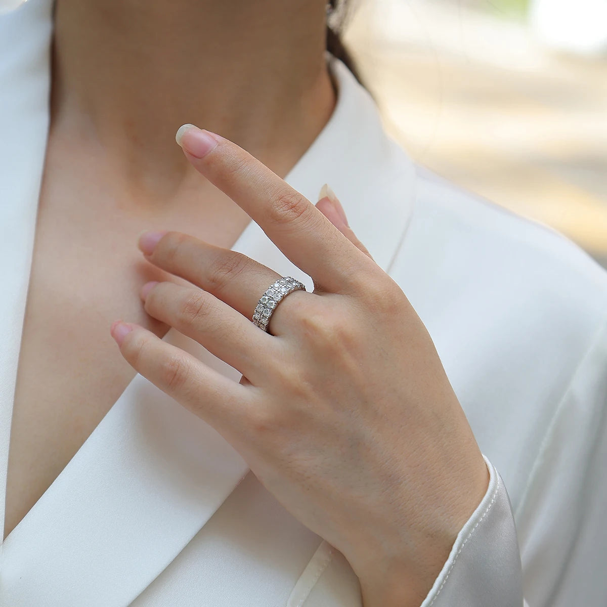 JIUZUAN GRA Certified 1.4CT 3mm Moissanite Diamond Ring for Women S925 Sterling Silver Enternity Engagement Rings Wedding Band