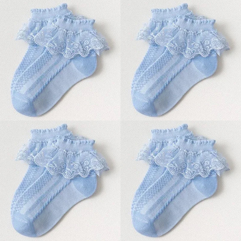 Mesh Socks Breathable Cotton Lace with Ruffle Princess Children Ankle Short Sock White Pink Yellow for Baby Girls Kids Toddler