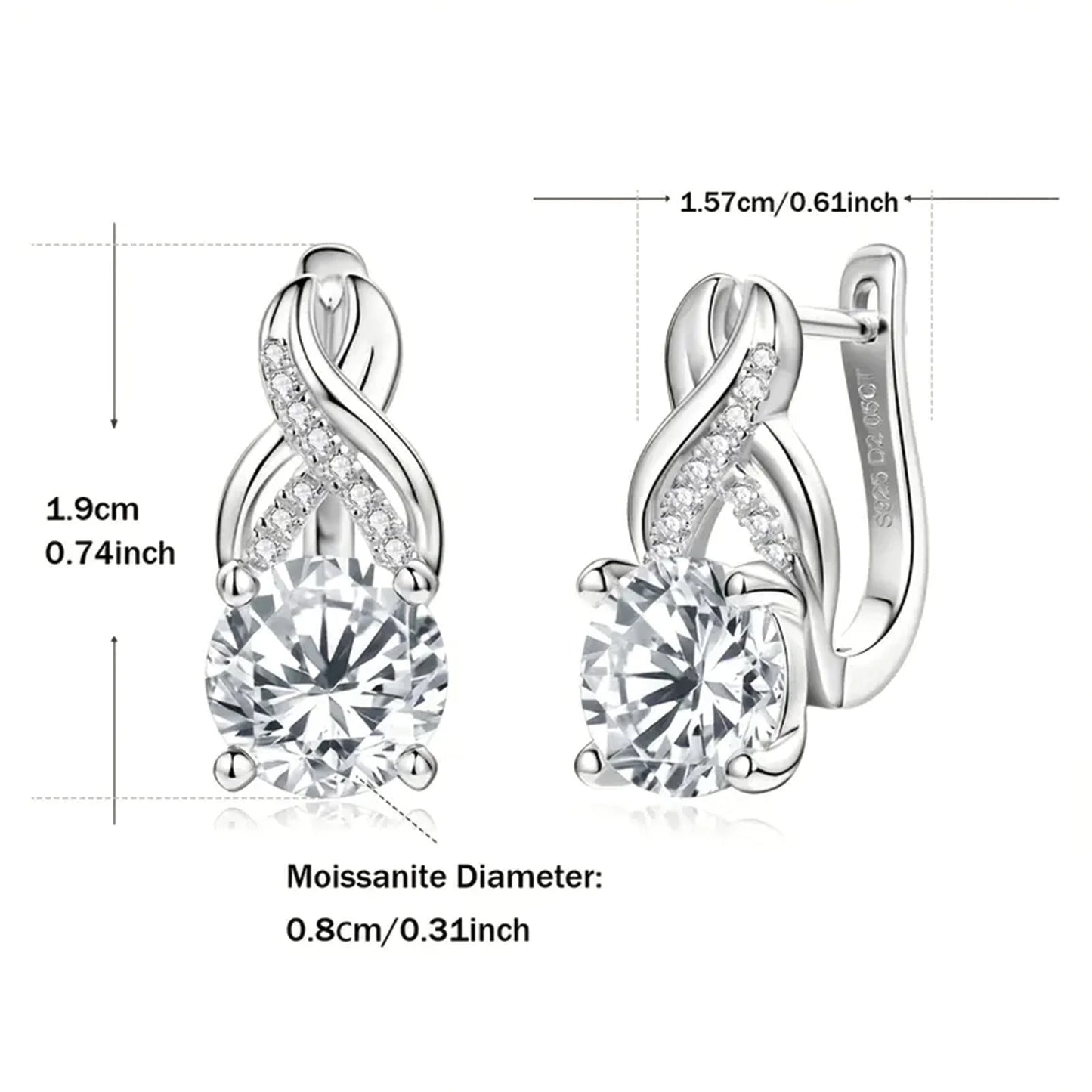 925 Silver, Infinity Element Earrings, Women's Earrings with 0.3ct Moissanite, Luxurious, Perfect for Wife, Mother, Girl Daily G