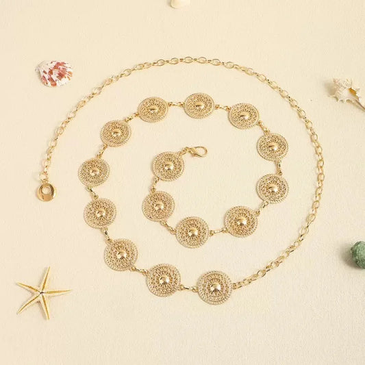 Vintage Hollow Circle Metal Waist Chain One Piece Women Fashion Belt Accessory