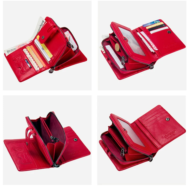 Contact'S Genuine Leather Short Wallet Women Fashion Small Coin Purse Zipper Hasp Card Holder Wallets for Women Portfel Damski