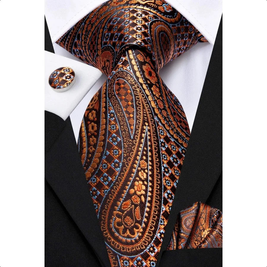 Dubulle Mens Paisley Floral Silk Tie for Men Striped Necktie and Pocket Square Cufflinks Set Wedding Business