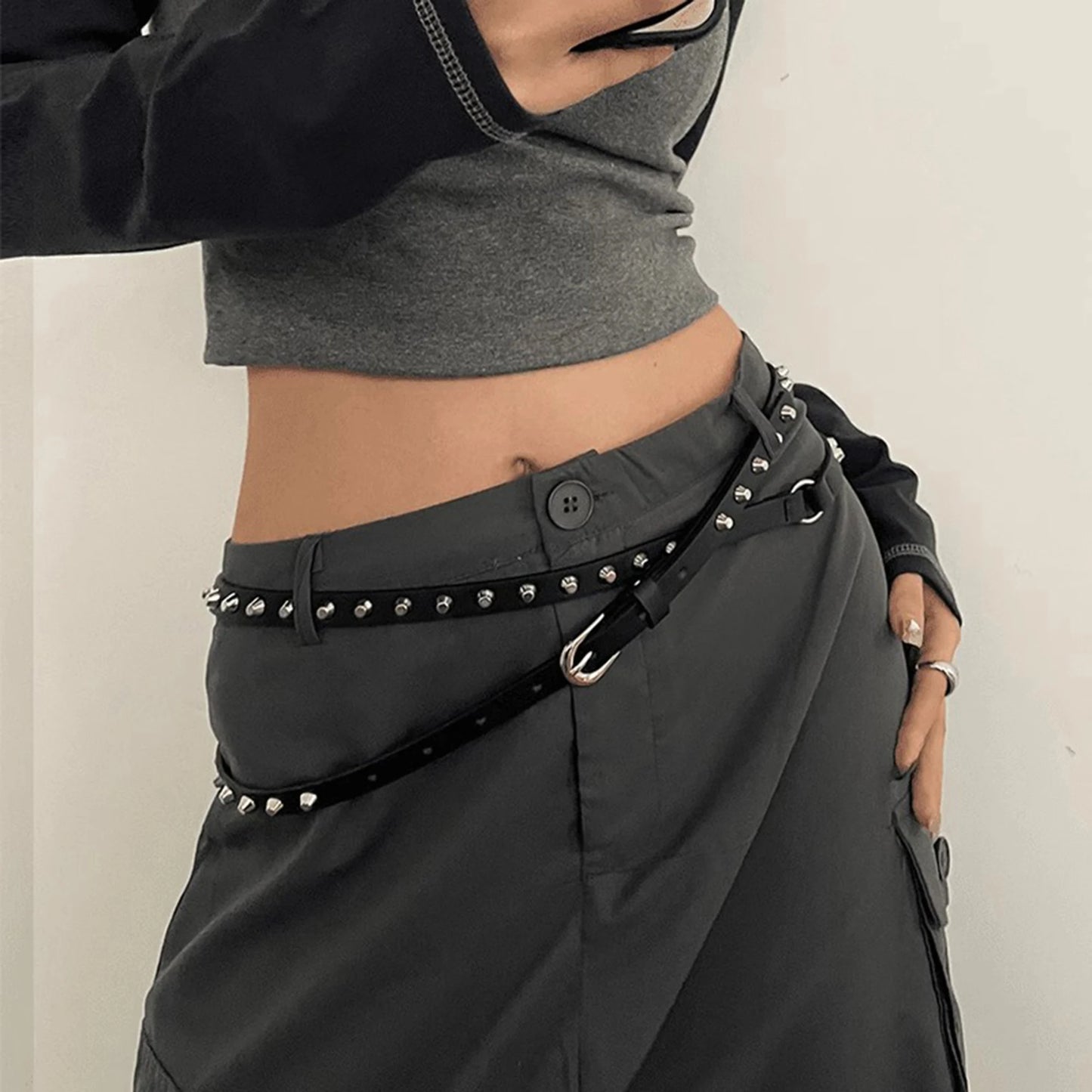 Fashionable Studded Belt with Double Layer Design and Pin Buckle Closure Perfect for Rocking the Street Party Scene