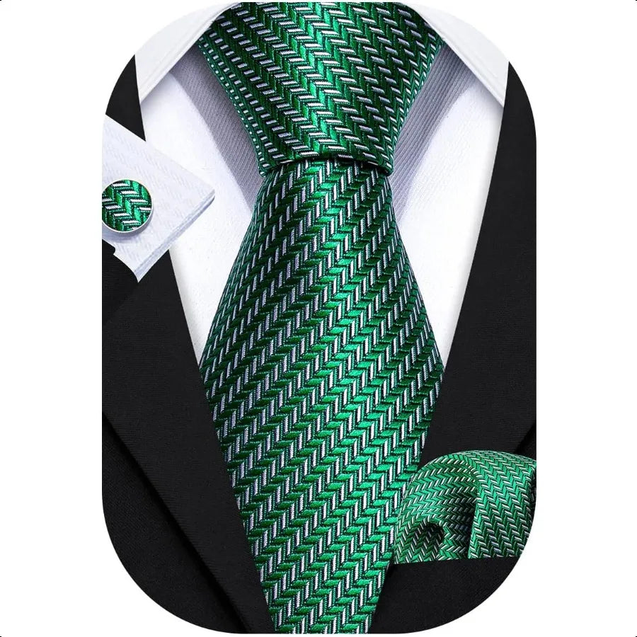 Barry.Wang Designer Classic Ties for Men Set Formal Pocket Square Cufflink Check Plaid