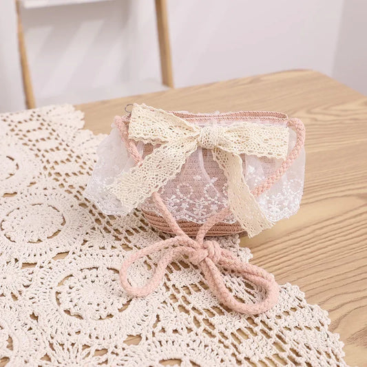 Summer Baby Girl Straw Hat Solid Color Lace Ruffle Kids Fisherman Cap Outdoor Beach Caps Sunshade Wide-brim Bucket Hats