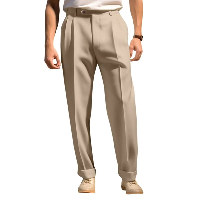 Men s Fit Dress Pants Solid Color Flat Front Trousers Classic Business Casual Suit Pants Modern Formal Wear Hemmed Bottoms