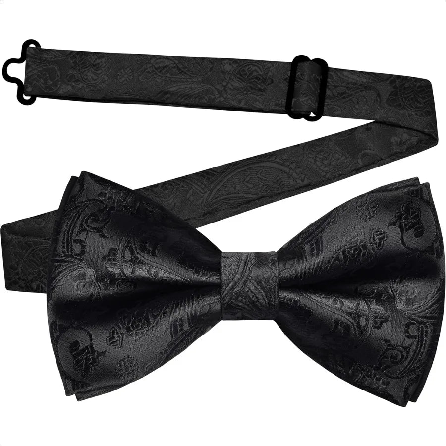 GUSLESON Mens Paisley Bow Tie Handkerchief Jacquard Woven Adjustable PreTied Bowties Pocket Square Cufflinks Set
