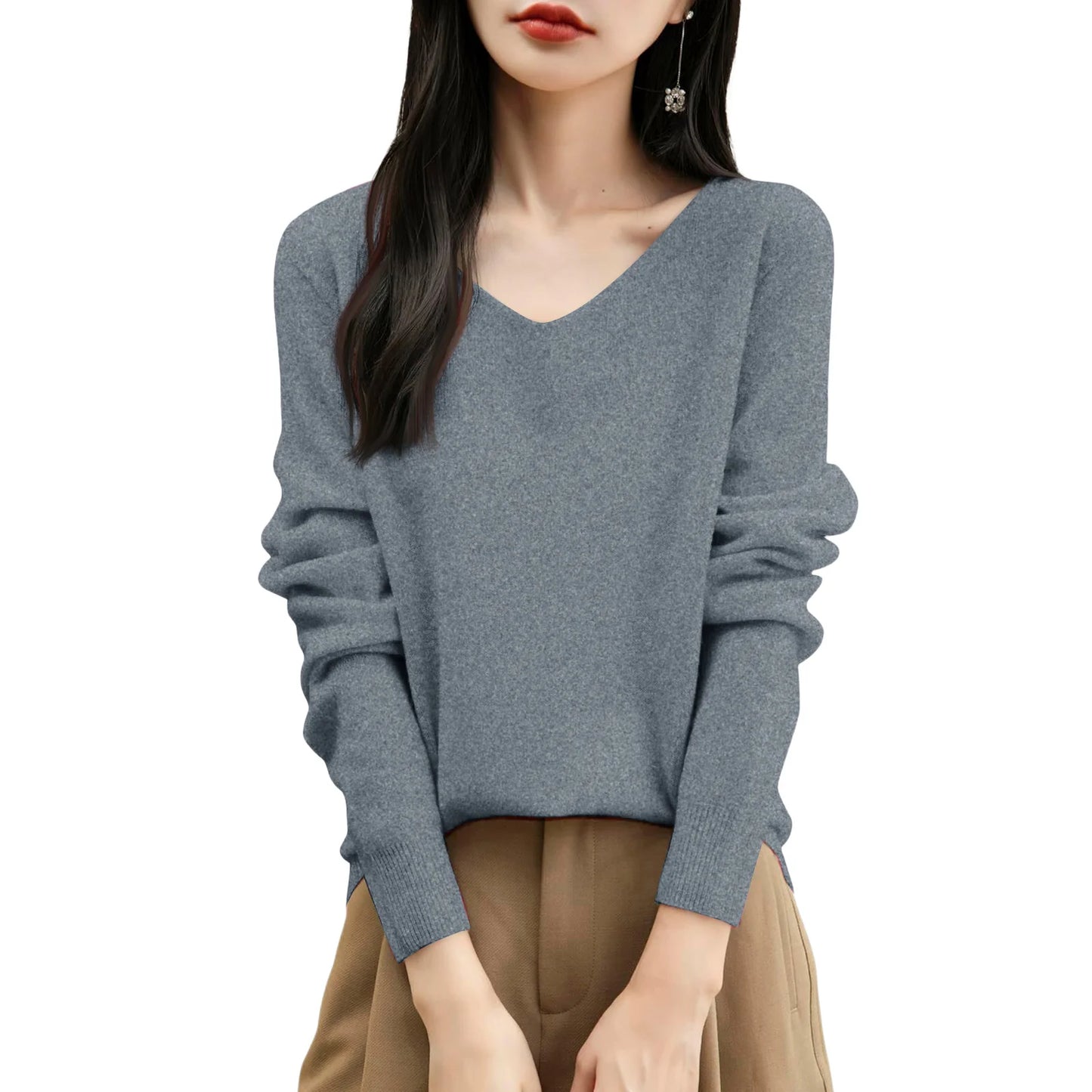 Women'S Fashion Flat-Knit V-Neck Pullover Sweater Solid Color Long-Sleeve Top Pulls Femmes Woman Clothes Sweater For Woman