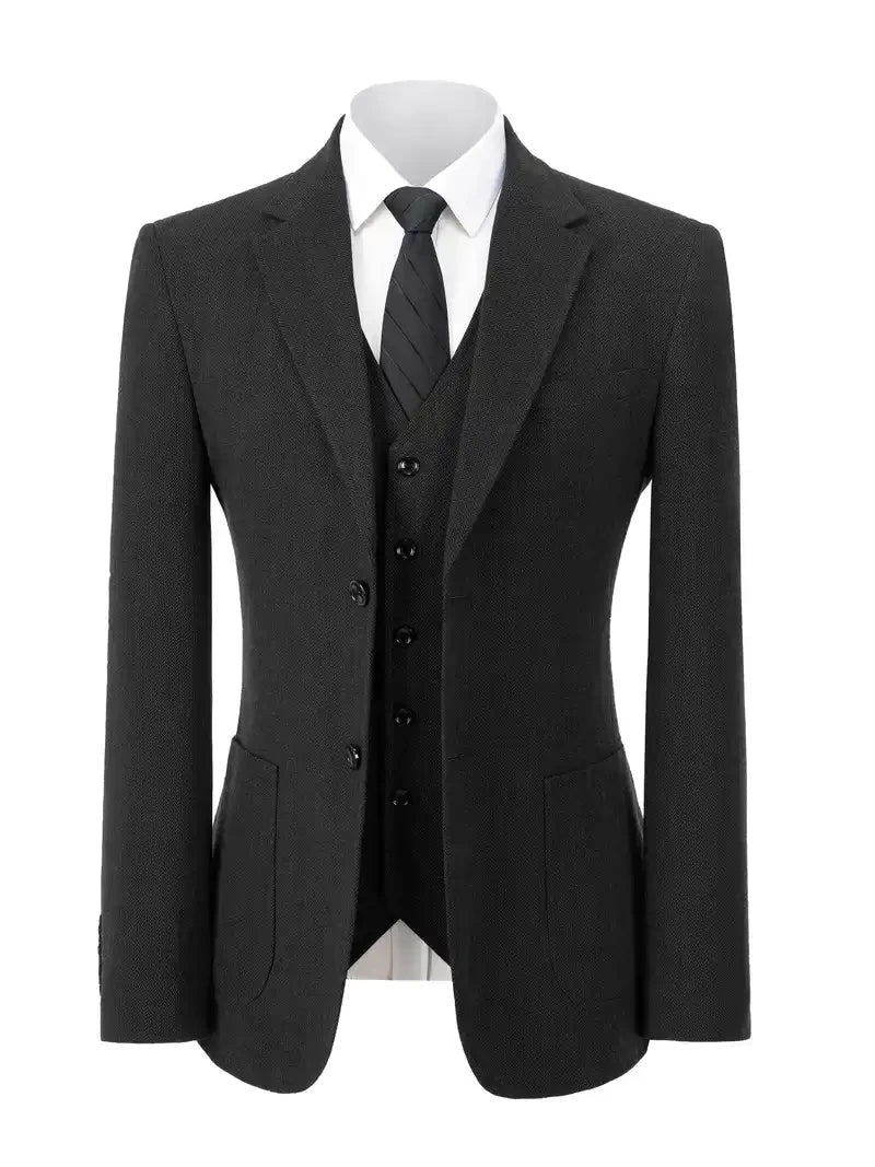 Elegant 3pcs Men's Tweed Suits Wool Blend Herringbone Western Vintage Wedding Formal Events (Jacket+Vest+Pants)