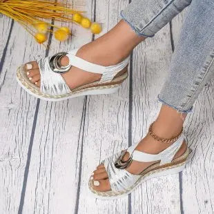 Women'S Sandals Thick Sole Wedge Shoes High Heels Hemp Rope Thick Sole Fish Mouth Leisure Outdoor Beach Casual Women'S Shoe