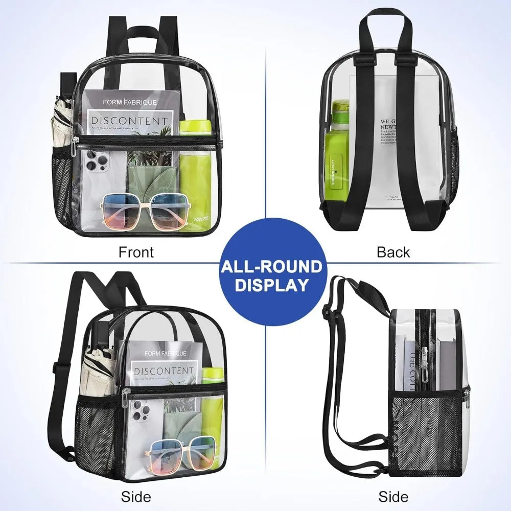 Stadium Approved Clear Mini Backpack 12×12×6 - Transparent for Concerts, Beach, Work, Travel & Sports