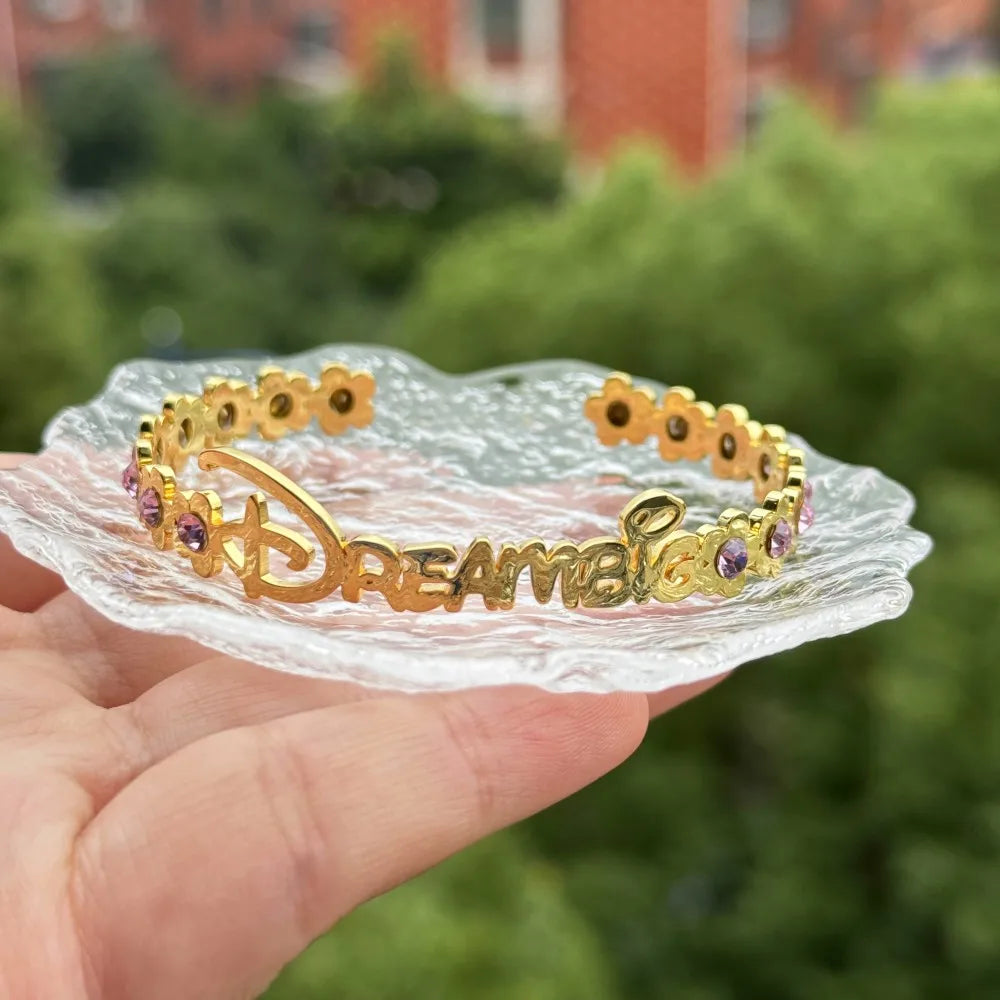 DUOYING Custom Letter Bangle Floral Customised Birthstone Bracelet Colorful Stainless Steel Gold Jewelry For Baby Girl Gift